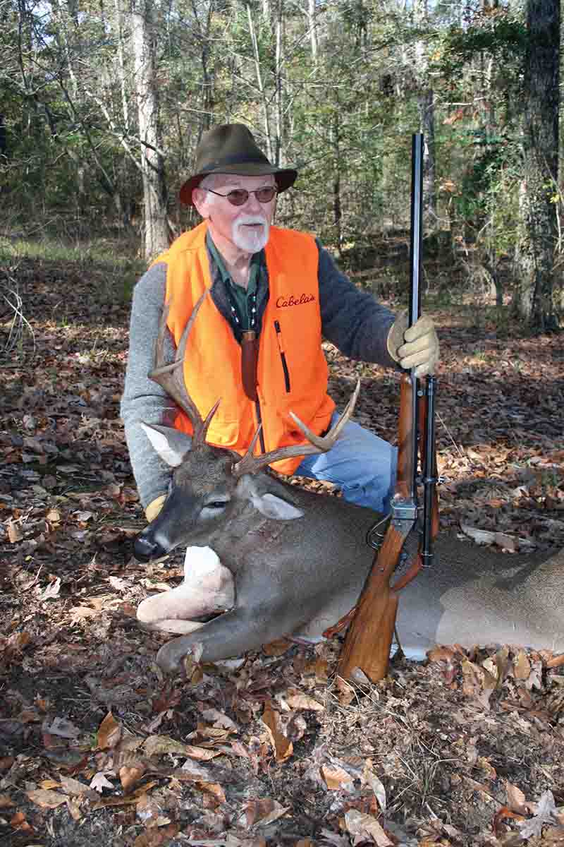 Kinton poses with the first buck he collected from his 12-acre block which contains his house and out-buildings. The author hunted these lands as a child, but deer were simply not present in the area then.